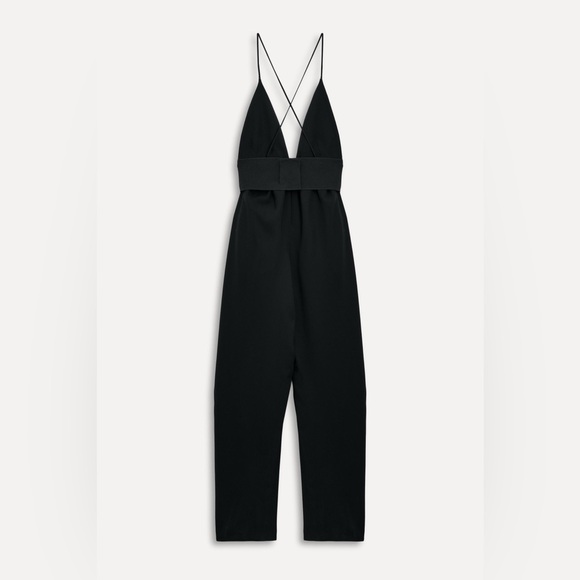 NWT Zara 50th Black Deep V Neck Spaghetti Strap Black Barrel Backless Jumpsuit - Picture 13 of 13